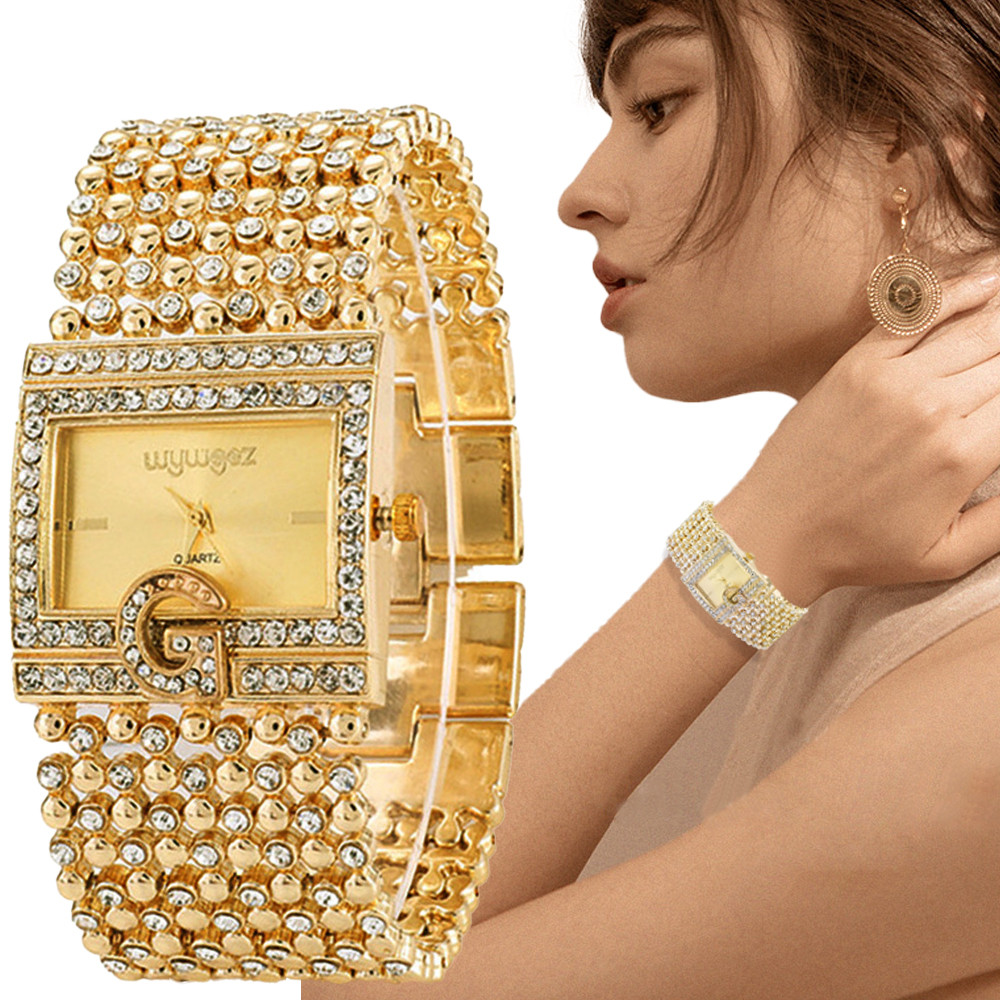 Jewelry Diamond Watches - Montres carrées simples en or pour