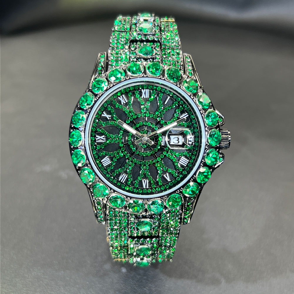 Jewelry And Watches Luxury Brand - Montre diamant vert pour hommes marque