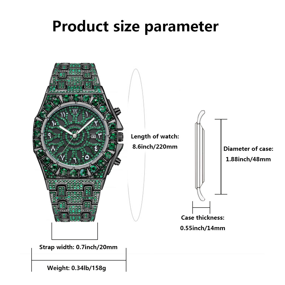 Montre-bracelet Hip Hop Green  - Jewelry And Watches Luxury Brand avis et prix
